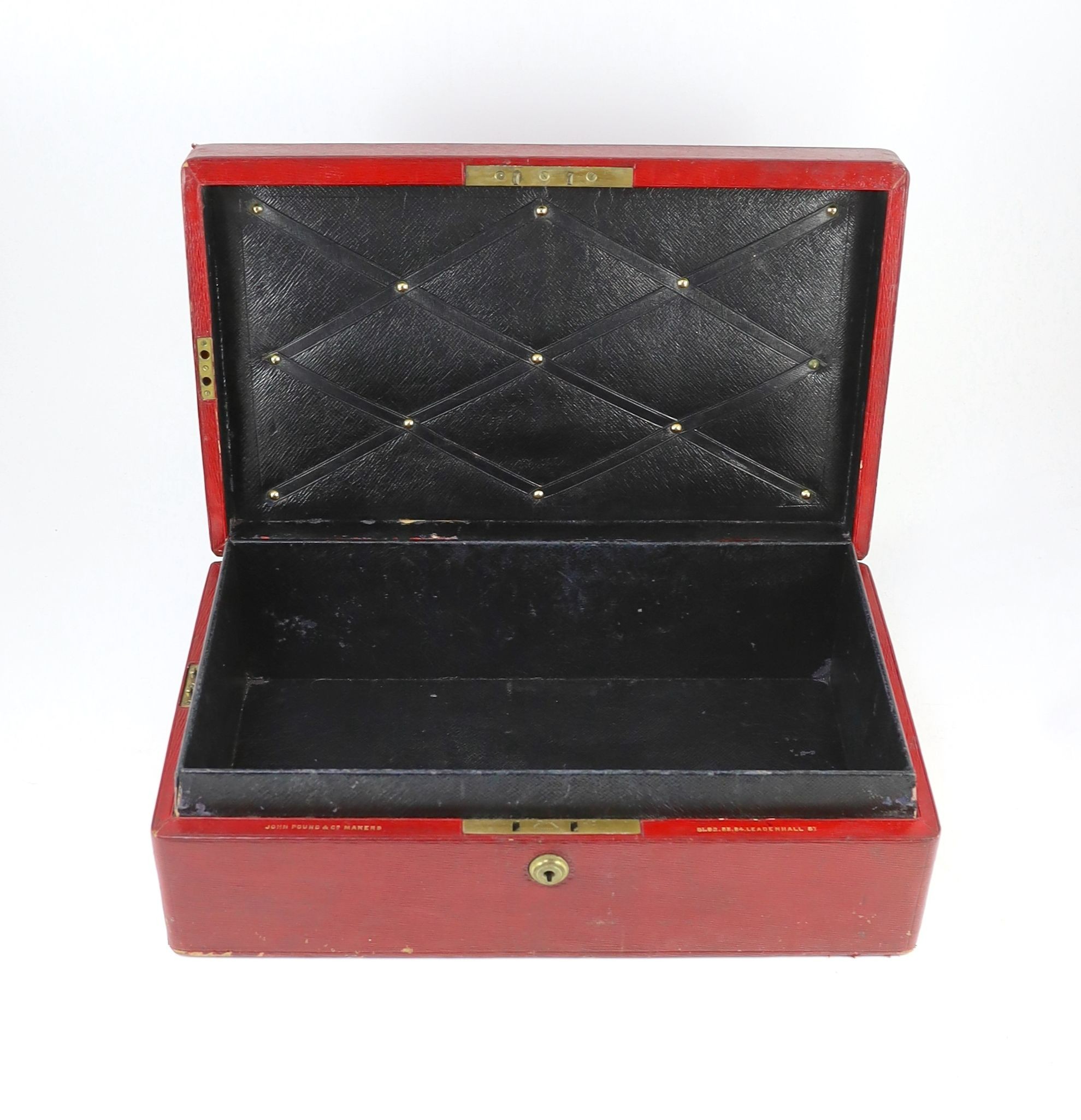 A Victorian red morocco despatch box, formerly the property of the Right Honourable Viscount Cross GCBGCSI, width 46cm, depth 28cm, height 15cm